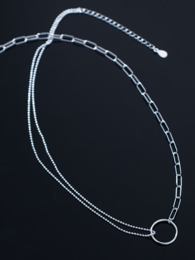 925 Sterling Silver Round Minimalist Asymmetry Multi Strand Necklace