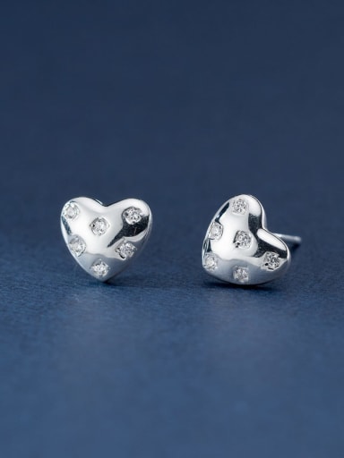 Silver 925 Sterling Silver Cubic Zirconia Heart Minimalist Stud Earring