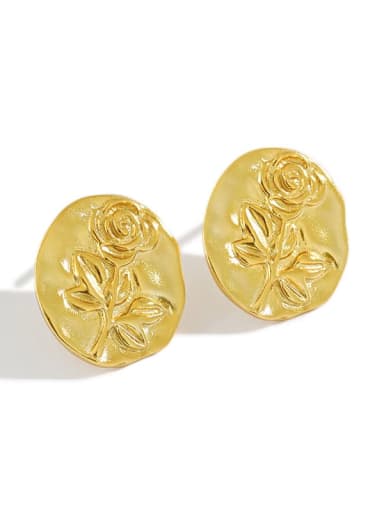 925 Sterling Silver Geometric Rose flower Vintage Stud Earring
