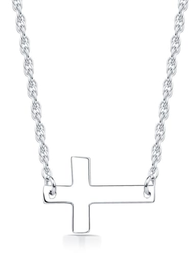 Platinum 925 Sterling Silver smooth Cross Minimalist pendant Necklace