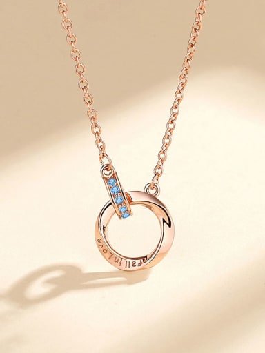 Rose gold blue zirconium 925 Sterling Silver Cubic Zirconia Geometric Minimalist Necklace