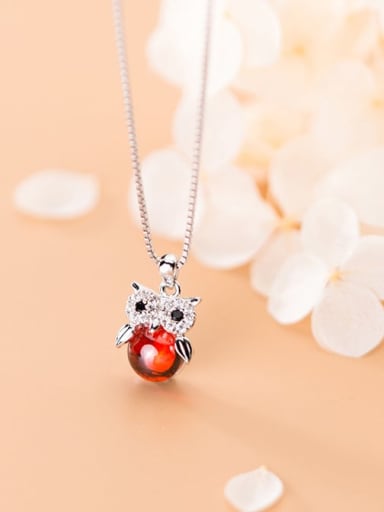 925 Sterling Silver Rhinestone Cute super cute owl Necklace
