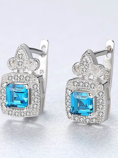 925 Sterling Silver Cubic Zirconia  luxurious Square Trend Stud Earring