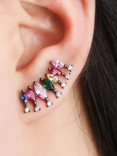 Copper Cubic Zirconia Multi Color Water Drop Luxury Stud Earring