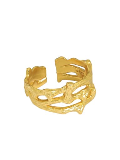 Gold [14 adjustable] 925 Sterling Silver Hollow Irregular Vintage Band Ring