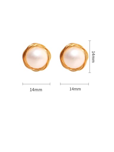 3A gold 11-- 12mm Brass Imitation Pearl Geometric Minimalist Stud Earring