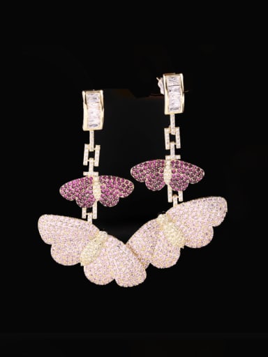Rose Pink Brass Cubic Zirconia Butterfly Luxury Cluster Earring