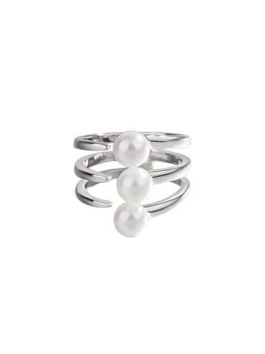 925 Sterling Silver Imitation Pearl  Minimalist Multilayer lines Stackable Ring