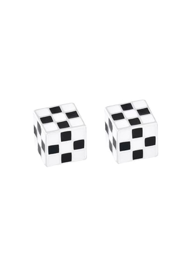 925 Sterling Silver Enamel Black And White Geometric Stereo Earrings