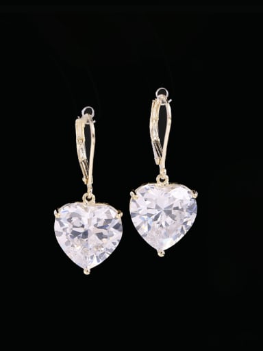 Brass Cubic Zirconia Heart Luxury Hook Earring
