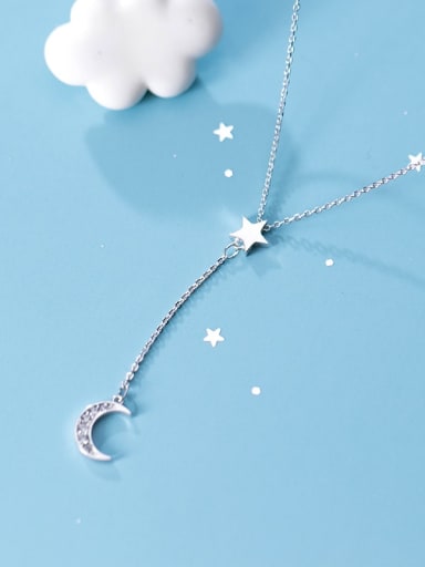 925 Sterling Silver  Minimalist Simple and stylish diamond  moon Y-shaped star necklace