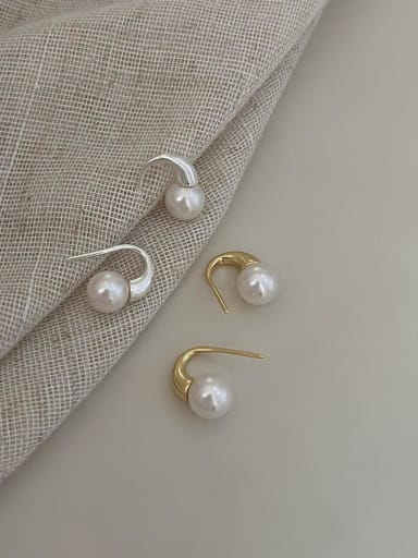 925 Sterling Silver Imitation Pearl Irregular Minimalist Hook Earring