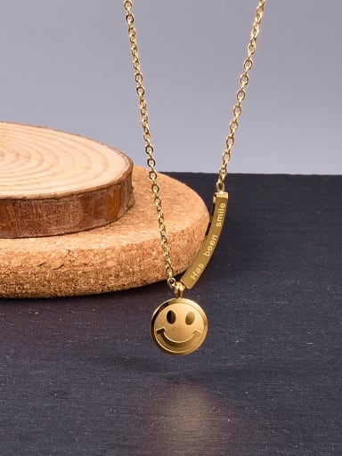 Titanium Round  Smiley Minimalist Necklace