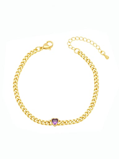 purple Brass Cubic Zirconia Heart Vintage Link Bracelet