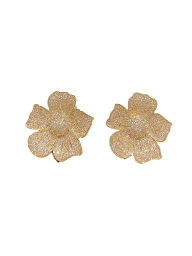 Gold micro inlaid petals Brass Cubic Zirconia Flower Statement Cluster Earring