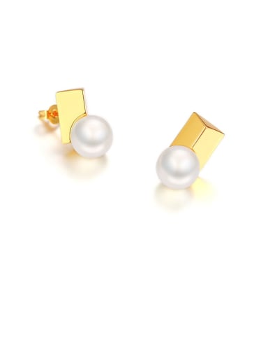 Copper Imitation Pearl White Geometric Minimalist Stud Earring