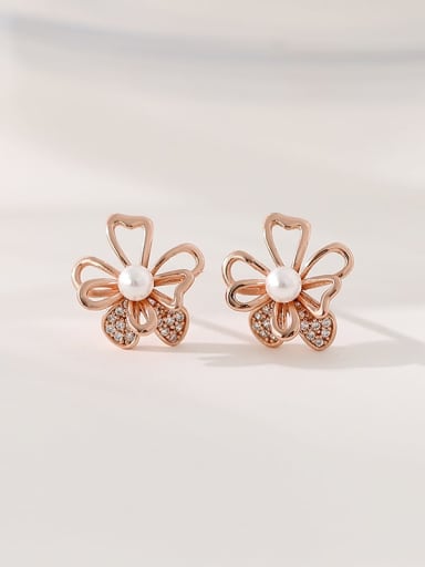 ES2408 Rose Gold 925 Sterling Silver Cubic Zirconia Flower Minimalist Stud Earring