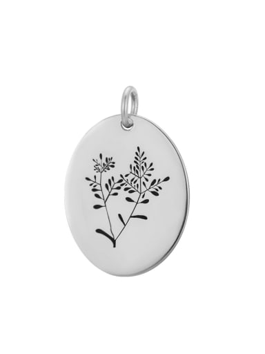 Platinum 925 Sterling Silver Minimalist Flower Coin Oval Card Pendant
