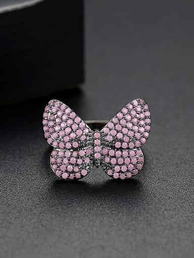 Gun black Copper Cubic Zirconia Butterfly Cute Free Size Band Ring