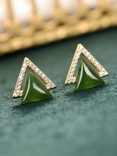 925 Sterling Silver Jade Triangle Vintage Stud Earring