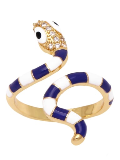 blue Brass Enamel Cubic Zirconia Snake Vintage Band Ring