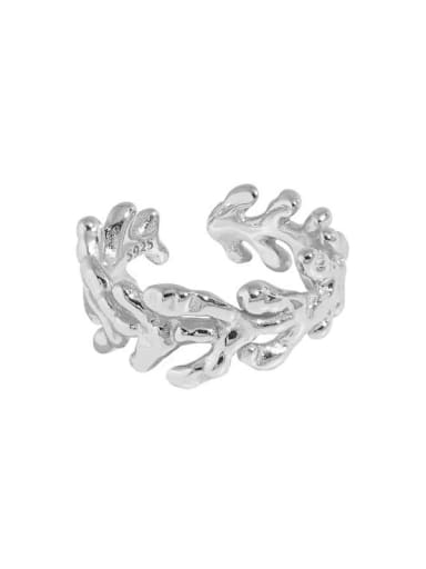 Silver [adjustable size 14] 925 Sterling Silver Leaf Hip Hop Band Ring