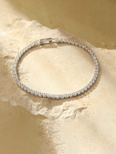 BRS258 [White Gold] 925 Sterling Silver Cubic Zirconia Geometric Dainty Link Bracelet