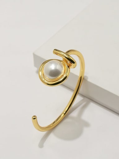 Copper Imitation Pearl White Irregular Minimalist Adjustable Bracelet