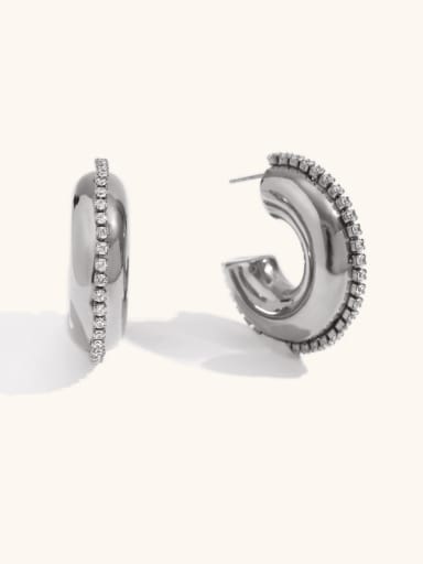 Titanium Steel Cubic Zirconia Geometric Hip Hop Stud Earring