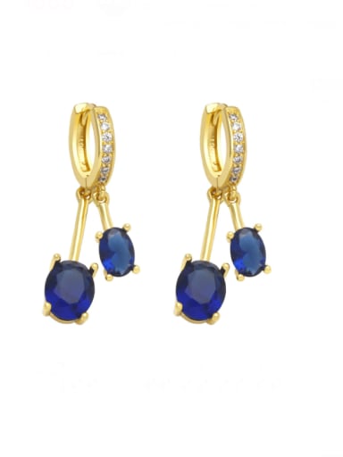 blue Brass Cubic Zirconia Geometric Vintage Huggie Earring