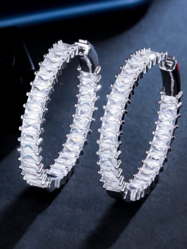Platinum Brass Cubic Zirconia Geometric Luxury Cluster Earring