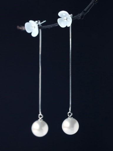 925 Sterling Silver Imitation Pearl Flower Minimalist Drop Earring