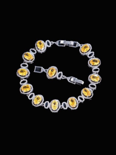 yellow Brass Cubic Zirconia Multi Color Oval Luxury Bracelet