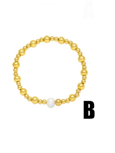 B Brass Imitation Pearl Geometric Hip Hop Beaded Bracelet