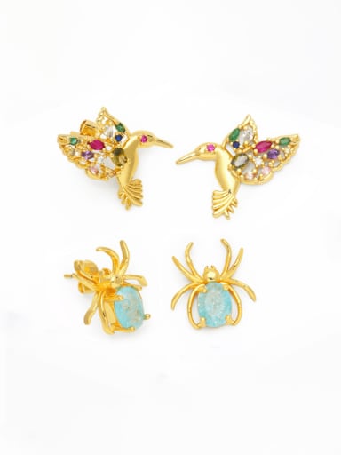 Brass Opal Bird Cute Stud Earring