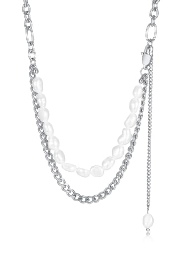 2148 steel Titanium Steel Freshwater Pearl Tassel Minimalist Necklace