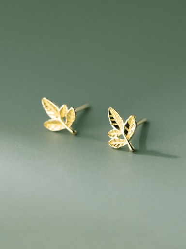 Gold 925 Sterling Silver Cubic Zirconia Leaf Dainty Stud Earring