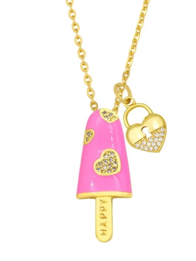 pink Brass Cubic Zirconia Enamel Heart Minimalist Necklace