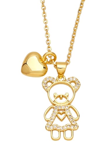 A Brass Cubic Zirconia Heart Vintage Love Bear Sweater Chain  Necklace