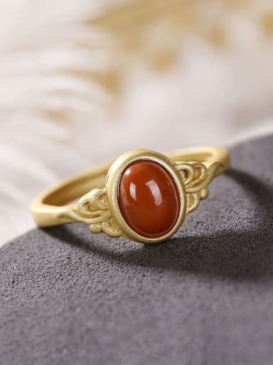 925 Sterling Silver Carnelian Oval Vintage Band Ring