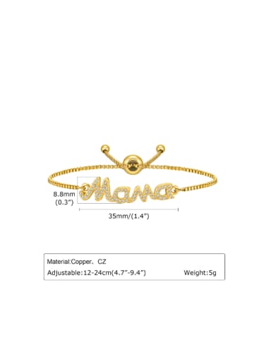 golden Brass Cubic Zirconia Letter MAMA  Minimalist Adjustable Bracelet