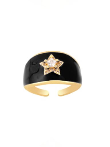 Brass Enamel Rhinestone Star Minimalist Band Ring