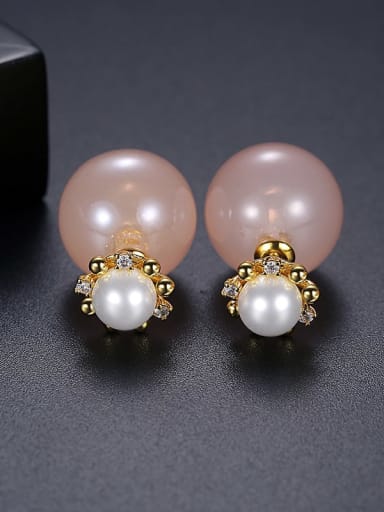 Pink t05a14 Copper Imitation Pearl Round Minimalist Stud Earring