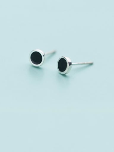 925 Sterling Silver Black Enamel Round Minimalist Stud Earring