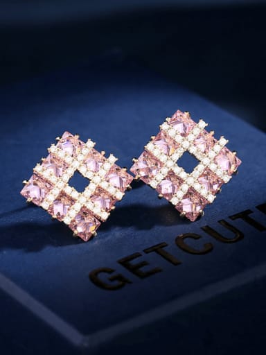 Pink Brass Cubic Zirconia Multi Color Geometric Luxury Earring
