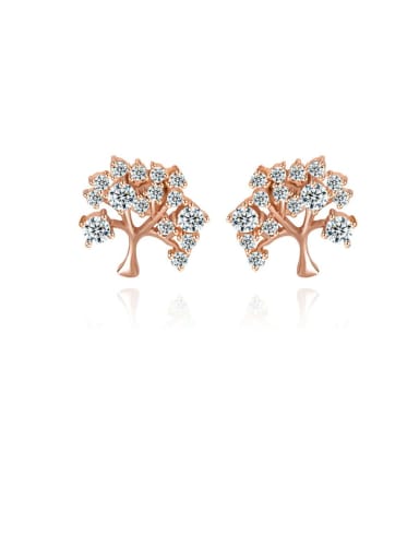 Copper Cubic Zirconia Tree Dainty Stud Earring