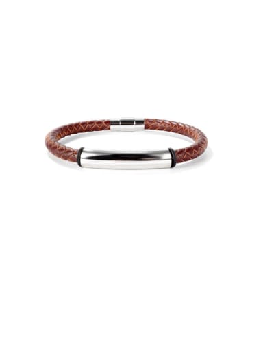 1469 Leather Bracelet [Brown] Titanium Steel Leather Geometric Hip Hop Woven Wire  Bracelet