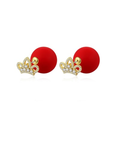 red Copper Cubic Zirconia Minimalist  Round Ball Stud Earring