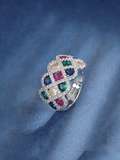 platinum Colored Treasure Ring Brass Cubic Zirconia Irregular Luxury Cocktail Ring