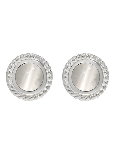 Platinum [with pure silver fungus plug] 925 Sterling Silver Cats Eye Geometric Vintage Stud Earring